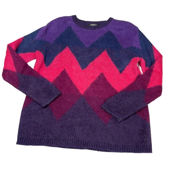 Gemelli Sweater Chevron Mohair Blend Crewneck Purple Blue Pink Women's Small - Picture 11 of 11